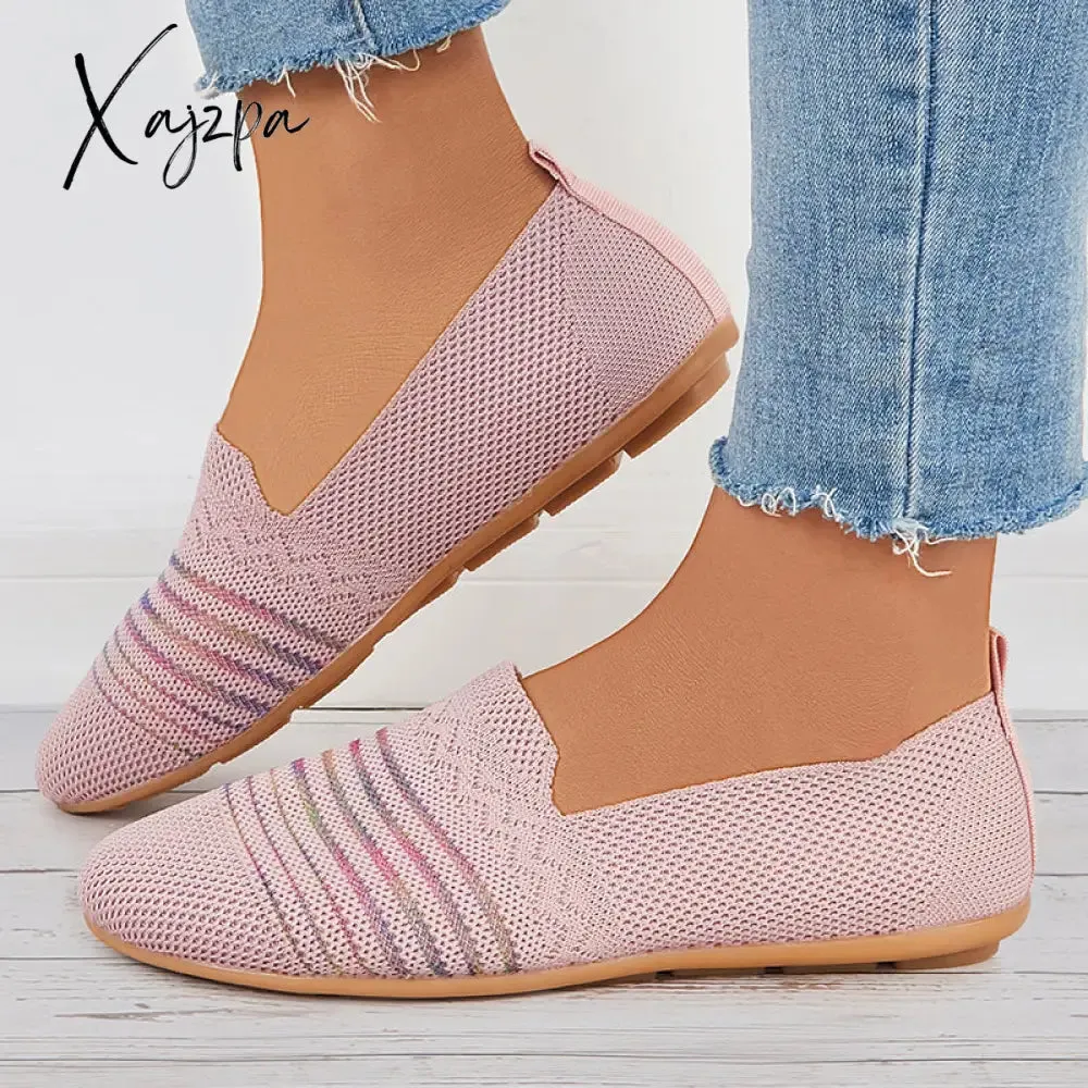 Xajzpa - Women Breathable Knit Ballet Flats Soft Mesh Walking Shoes