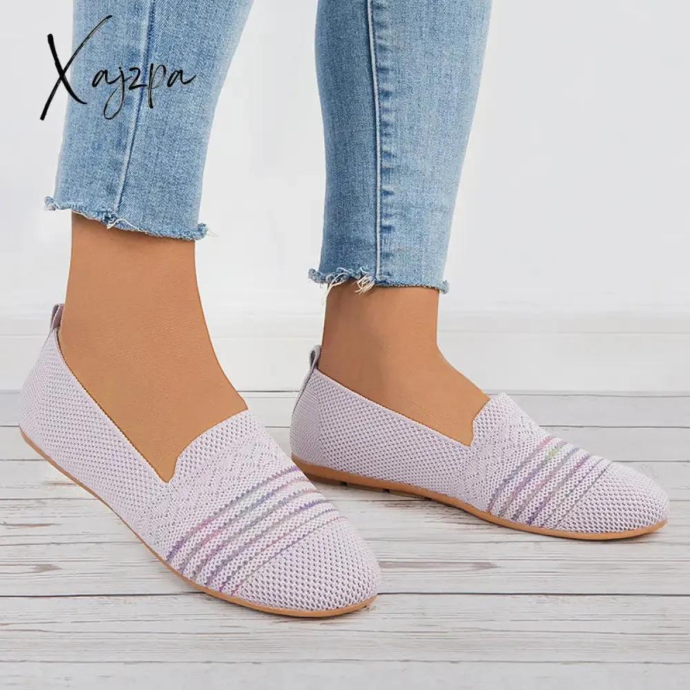 Xajzpa - Women Breathable Knit Ballet Flats Soft Mesh Walking Shoes