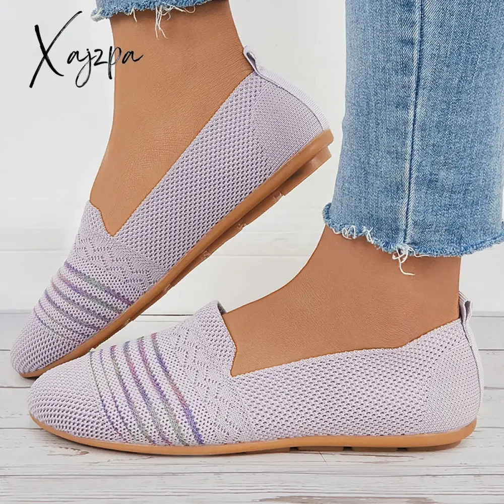 Xajzpa - Women Breathable Knit Ballet Flats Soft Mesh Walking Shoes