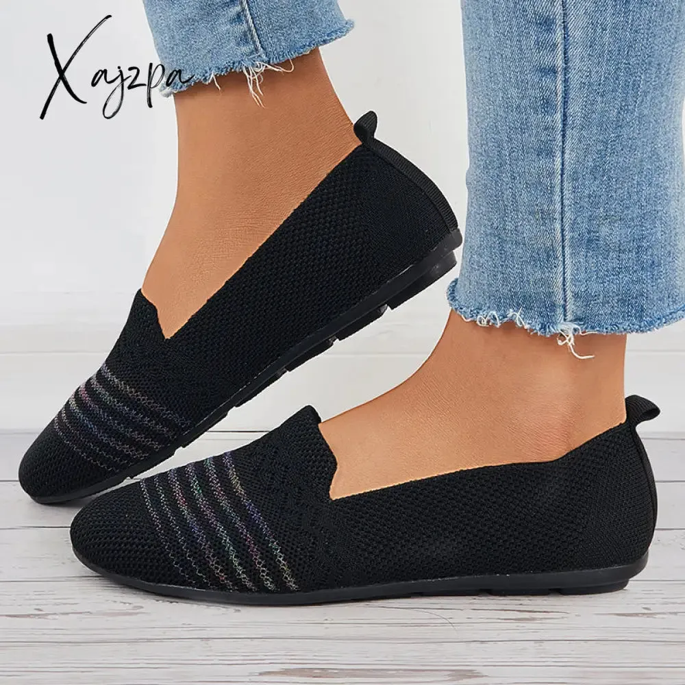 Xajzpa - Women Breathable Knit Ballet Flats Soft Mesh Walking Shoes